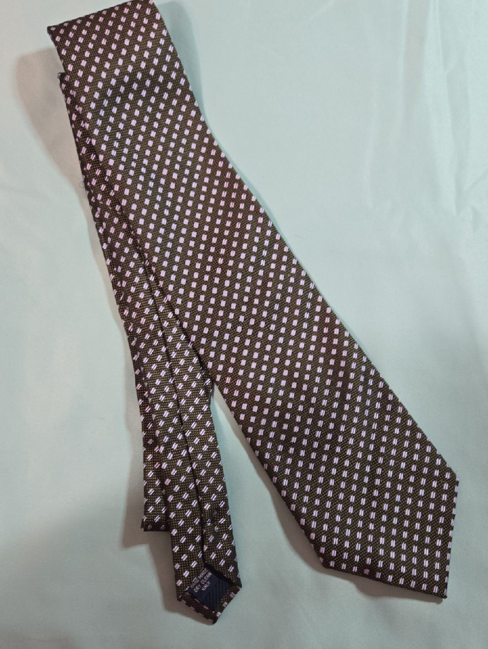 Men's Patterned Olive Green and Blue Silk Tie - Classic Business Style